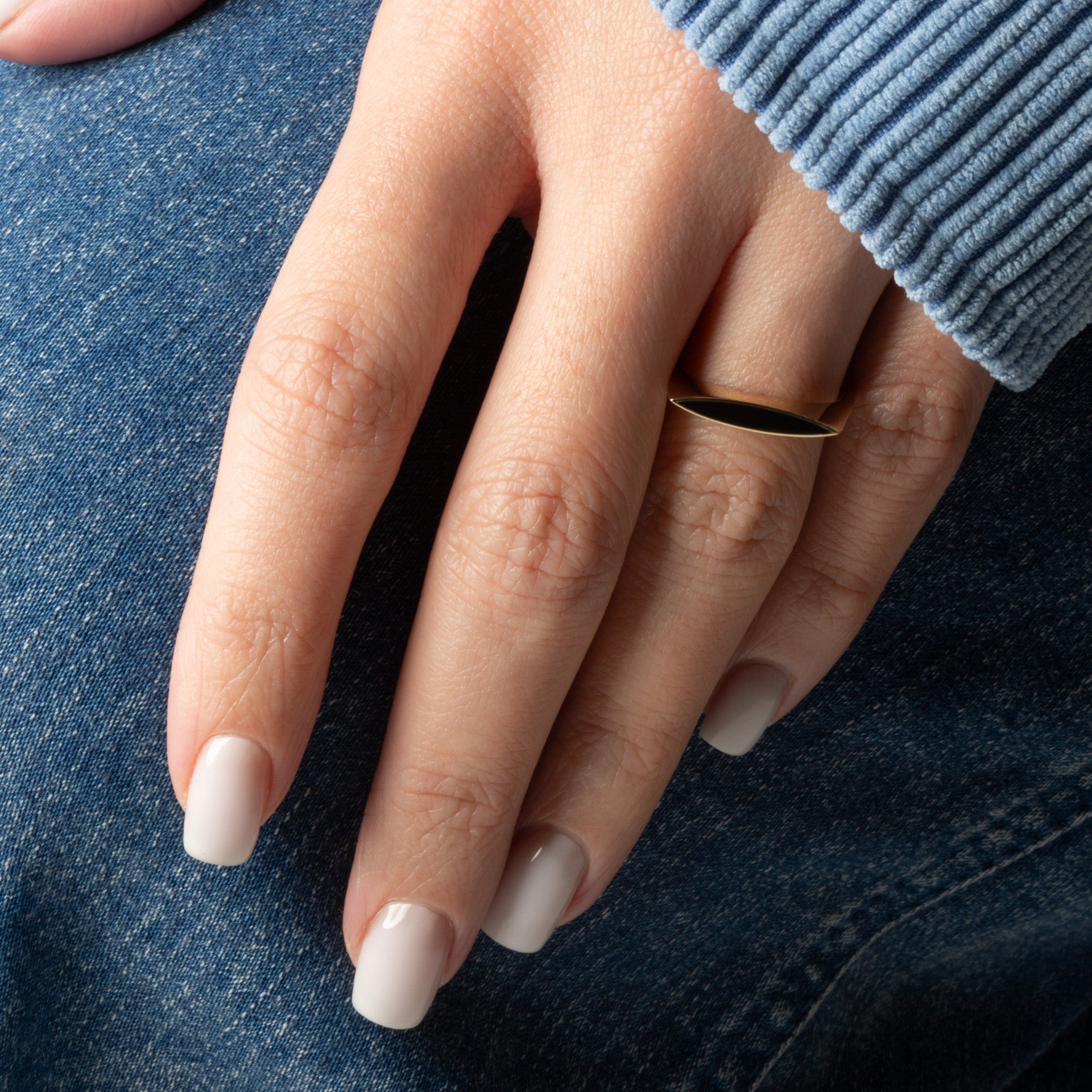 Gold Black Enamel Marquise Signet Ring (Available in Yellow/Rose/White Gold)