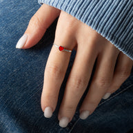 .925 Sterling Silver Red Enamel Heart Cubic Zirconia Ring