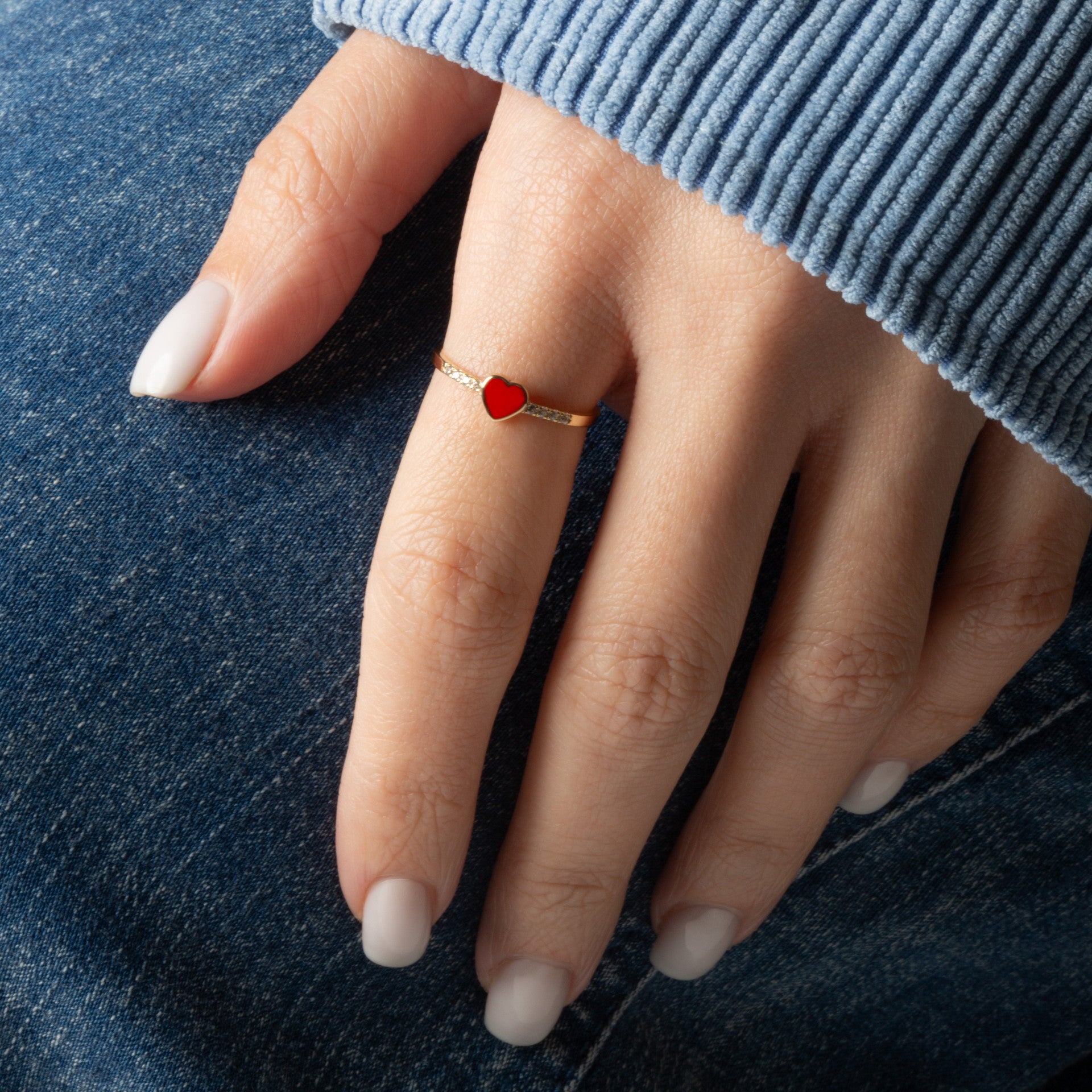 Gold Red Enamel Heart Lab Grown Diamond Ring (Available in Yellow/Rose/White Gold)