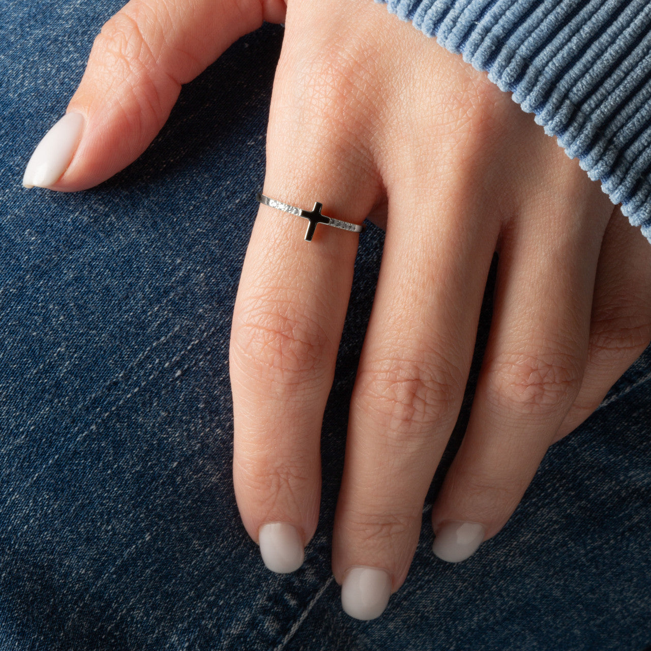 .925 Sterling Silver Black Enamel Cross Cubic Zirconia Ring