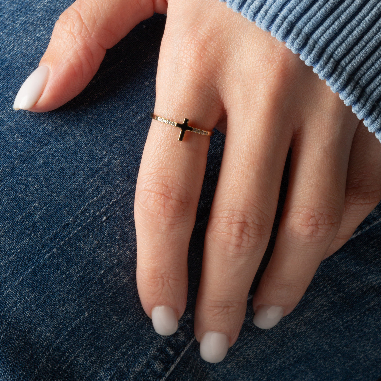 Gold Black Enamel Cross Lab Grown Diamond Ring (Available in Yellow/Rose/White Gold)