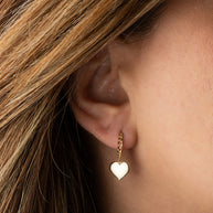 Yellow Gold Heart Shape Love Cuban Link Huggie Hoop Earrings