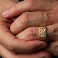 Gold Striped Nugget Signet Ring