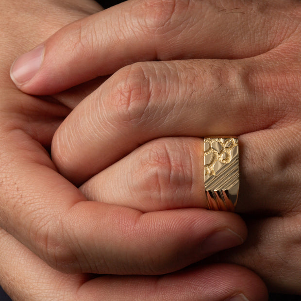 Gold Striped Nugget Signet Ring