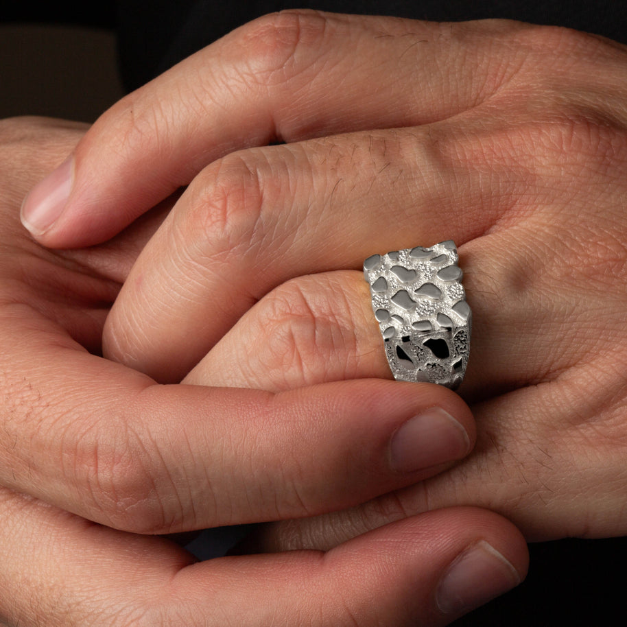 .925 Sterling Silver Nugget Square Signet Ring (Available in Small/Large)