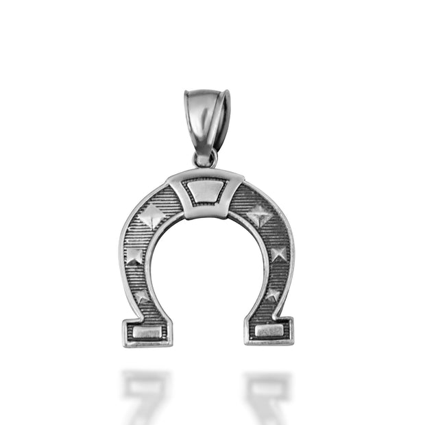 .925 Sterling Silver Lucky Horseshoe Oxidized Charm Pendant Necklace S/L