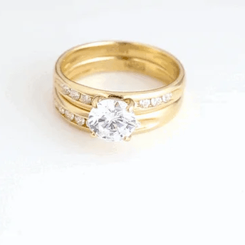 14K Gold Lab Grown Diamond Wedding Band Ring Set (Available in Yellow/Rose/White Gold)