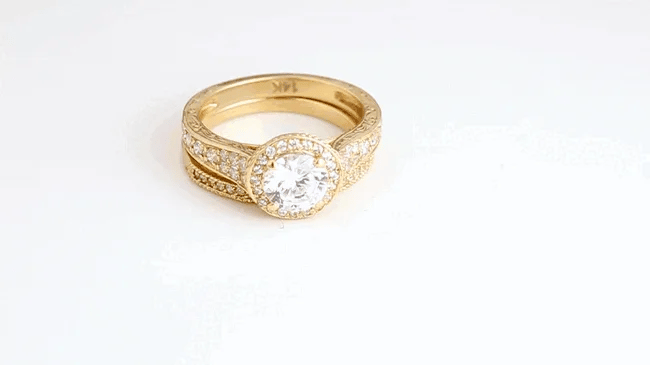 14K Gold Lab Grown Diamond Halo Wedding Band Ring Set (Available in Yellow/Rose/White Gold)