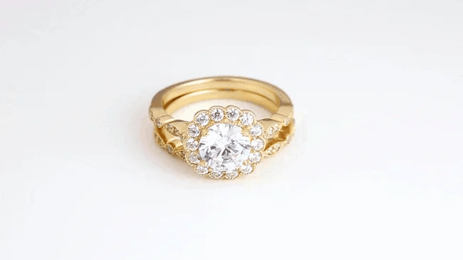 14K Gold Lab Grown Diamond Halo Engagement Band Ring Set (Available in Yellow/Rose/White Gold)