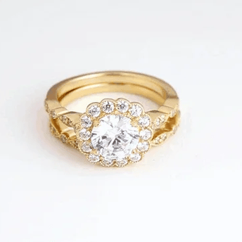 14K Gold Lab Grown Diamond Halo Engagement Band Ring Set (Available in Yellow/Rose/White Gold)