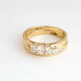 14K Gold Pave Lab Grown Triple Set Diamond Engagement Band Ring Set (Available in Yellow/Rose/White Gold)