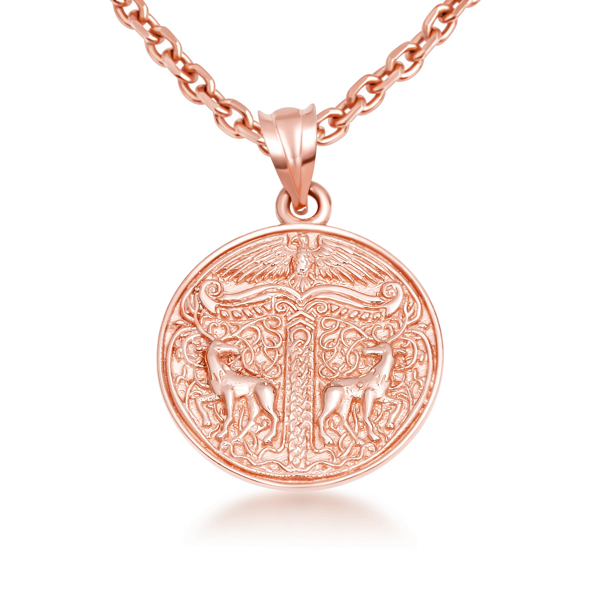 Gold Pagan Irminsul Tree of Life Viking Medallion Pendant Necklace (Available in Yellow/Rose/White Gold)