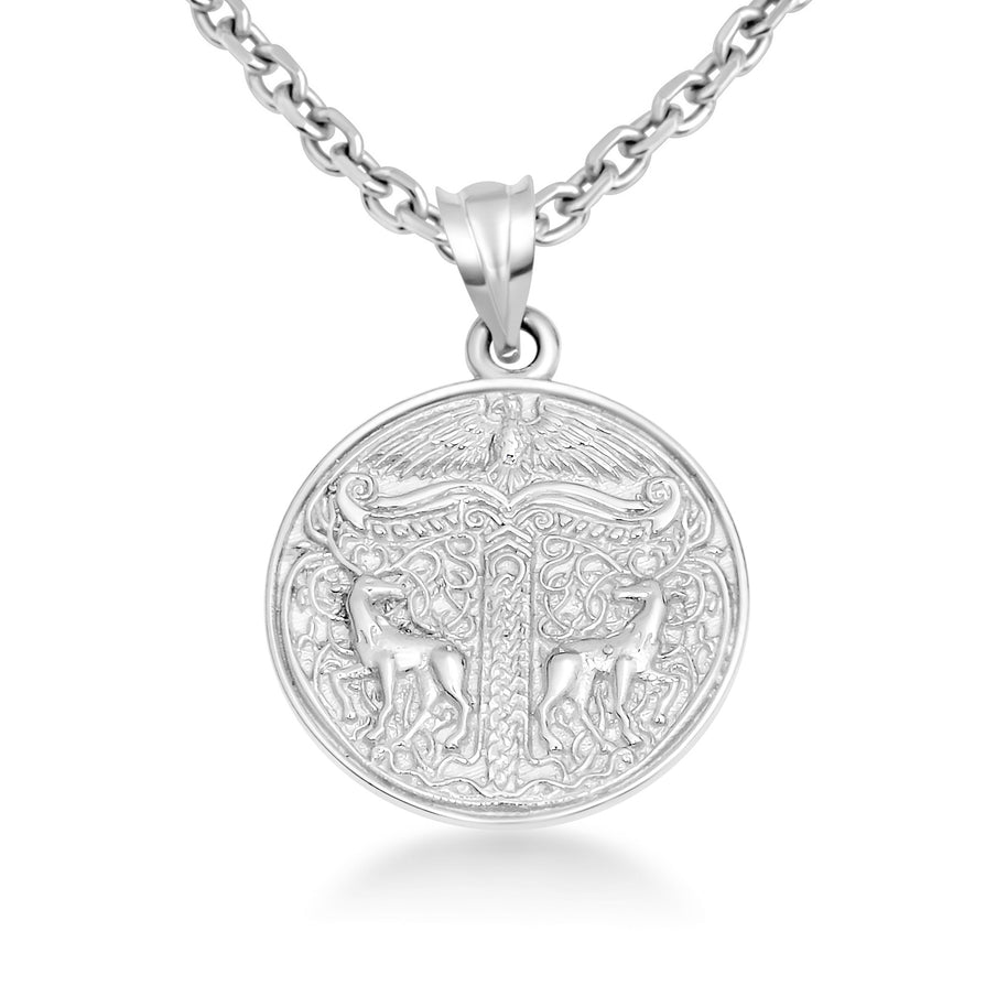 Gold Pagan Irminsul Tree of Life Viking Medallion Pendant Necklace (Available in Yellow/Rose/White Gold)