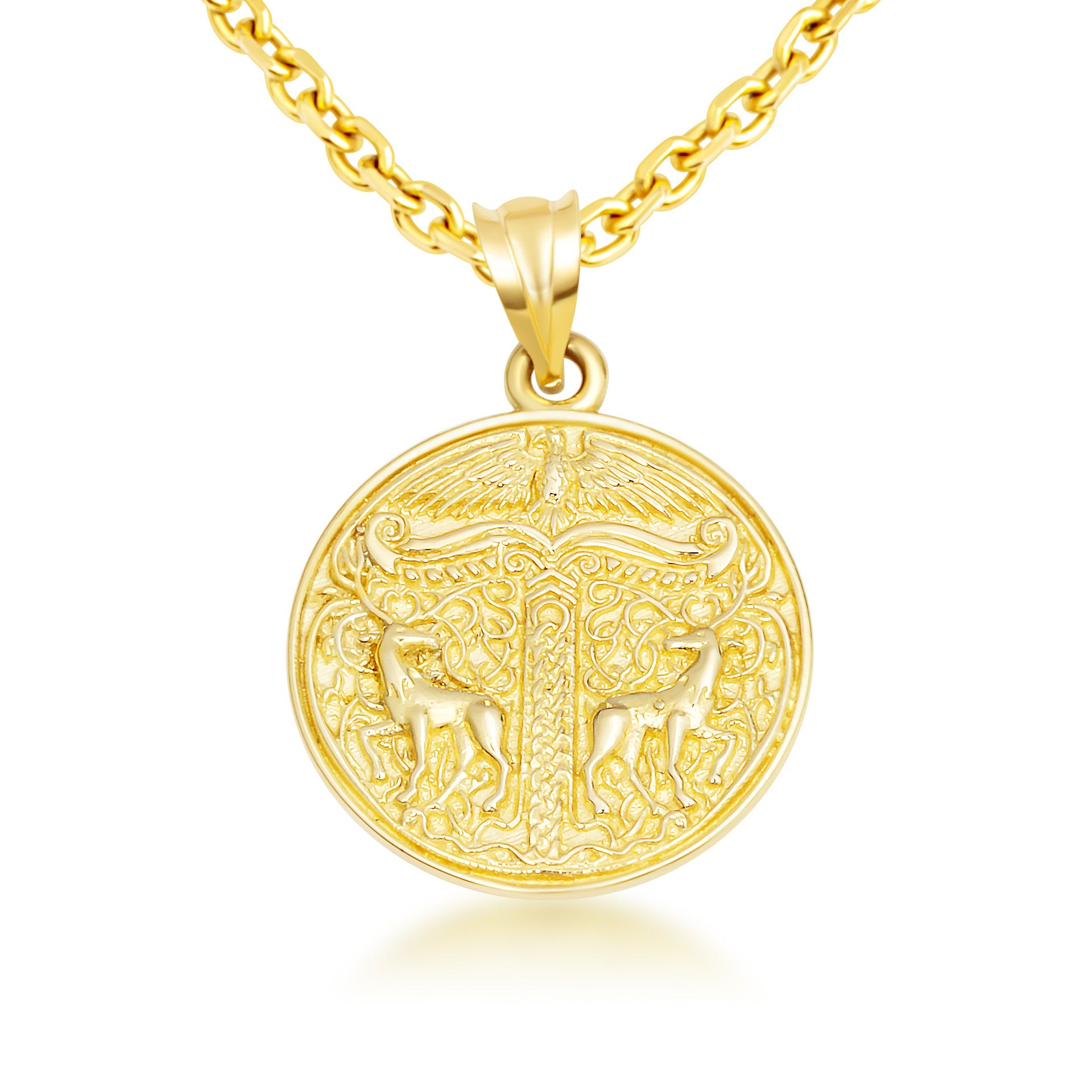 Gold Pagan Irminsul Tree of Life Viking Medallion Pendant Necklace (Available in Yellow/Rose/White Gold)