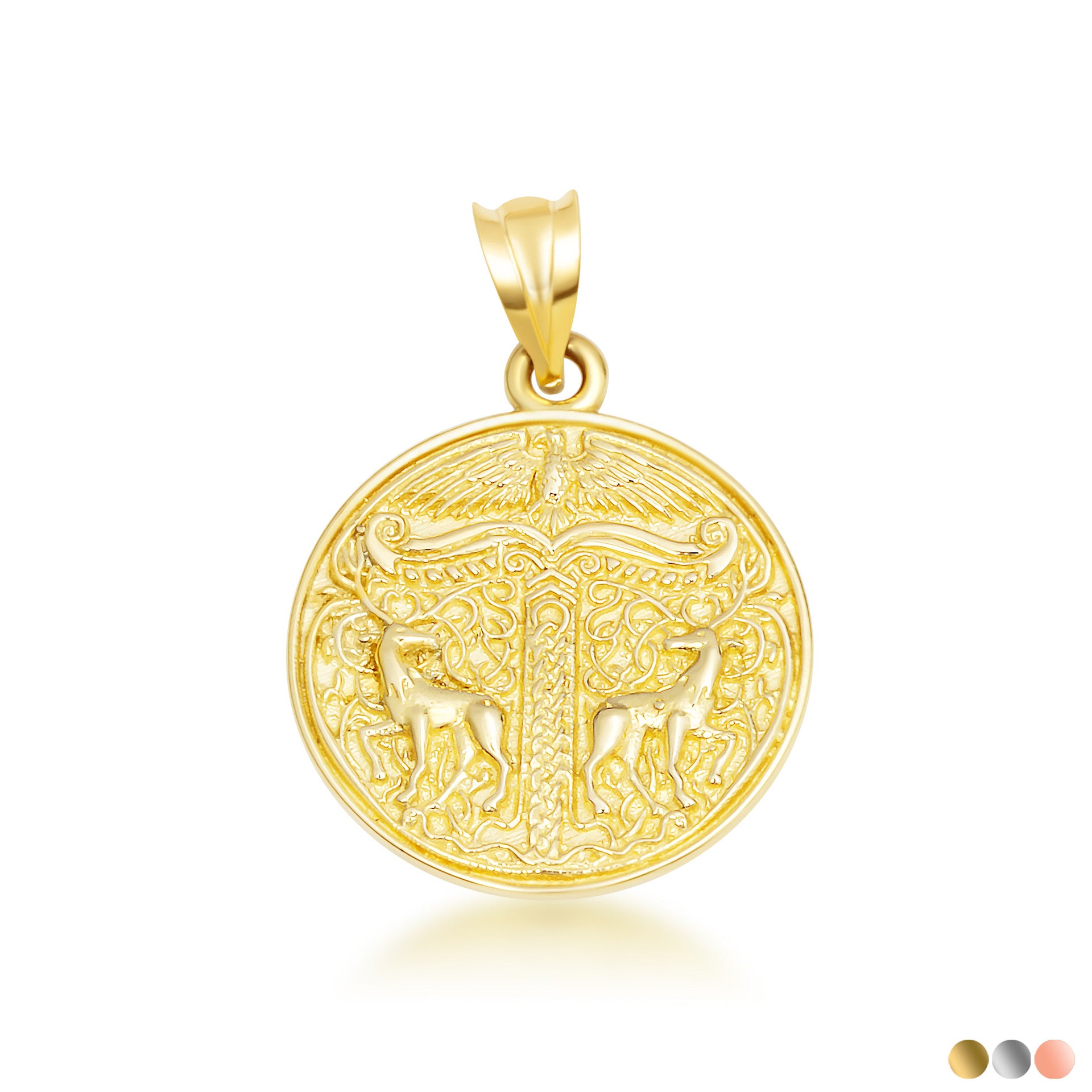 Gold Pagan Irminsul Tree of Life Viking Medallion Pendant Necklace (Available in Yellow/Rose/White Gold)