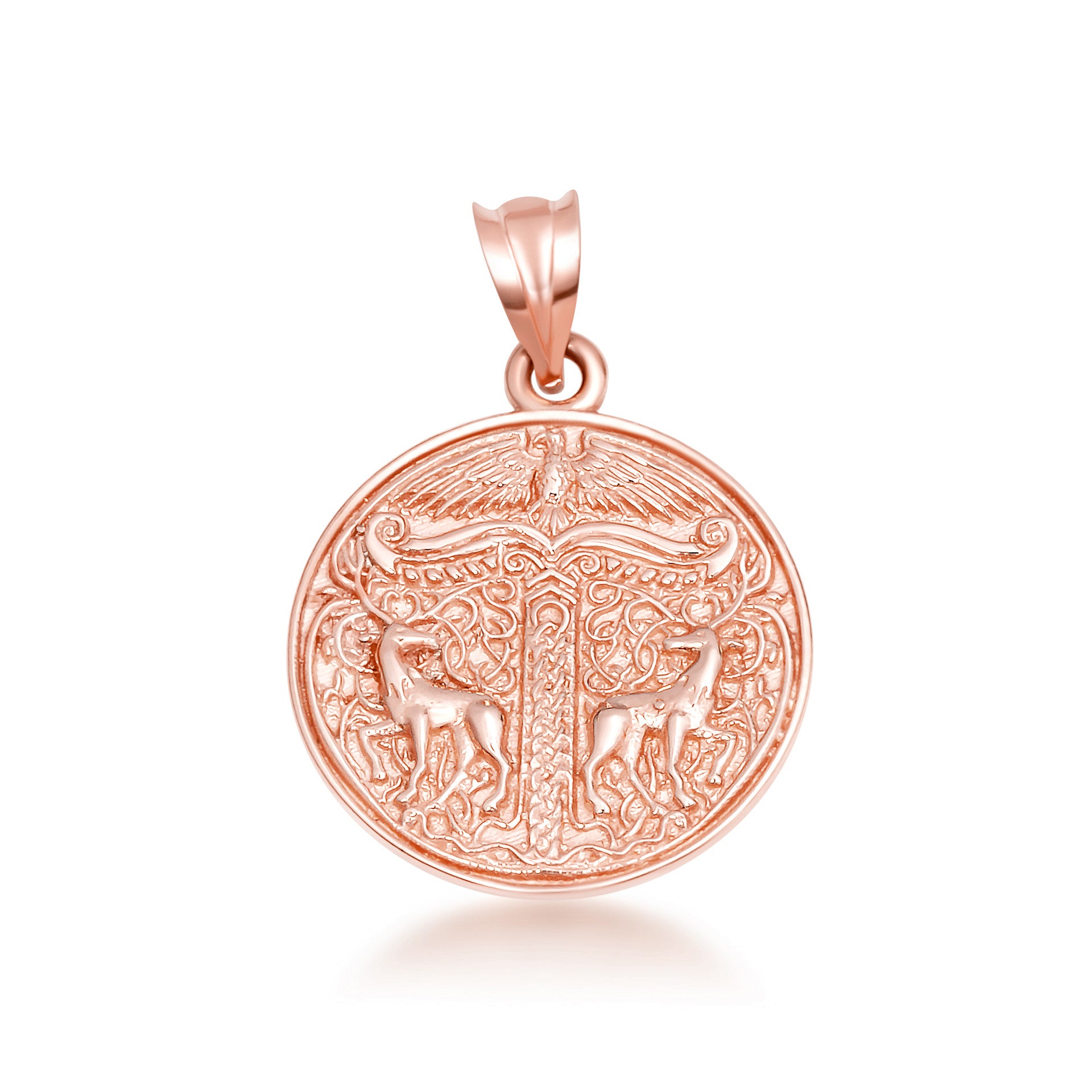 Gold Pagan Irminsul Tree of Life Viking Medallion Pendant Necklace (Available in Yellow/Rose/White Gold)