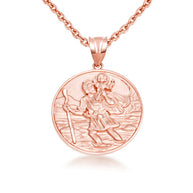 Gold Diamond Cut Patron Saint Christopher Medallion Pendant Necklace Pendant Necklace (Available in Yellow/Rose/White Gold)