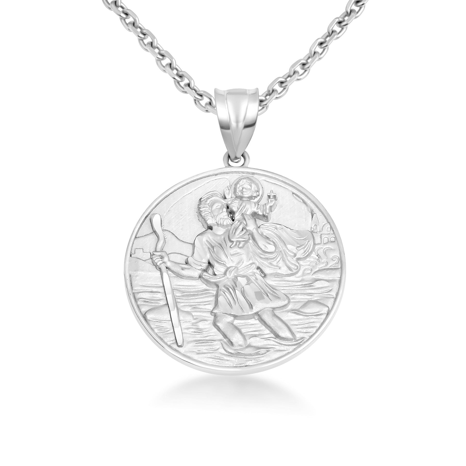 Gold Diamond Cut Patron Saint Christopher Medallion Pendant Necklace Pendant Necklace (Available in Yellow/Rose/White Gold)