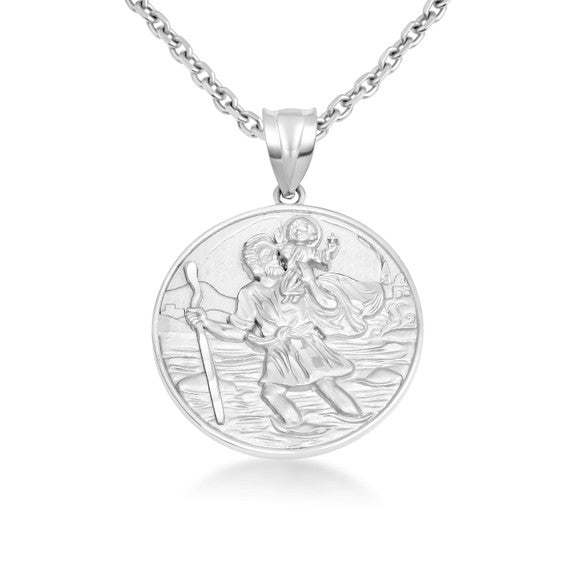 925 Sterling Silver Diamond Cut Patron Saint Christopher Medallion Pendant Necklace Pendant Necklace