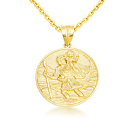 Gold Diamond Cut Patron Saint Christopher Medallion Pendant Necklace Pendant Necklace (Available in Yellow/Rose/White Gold)