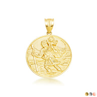 Gold Diamond Cut Patron Saint Christopher Medallion Pendant Necklace Pendant Necklace (Available in Yellow/Rose/White Gold)