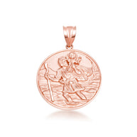 Gold Diamond Cut Patron Saint Christopher Medallion Pendant Necklace Pendant Necklace (Available in Yellow/Rose/White Gold)