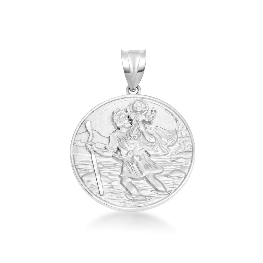 Gold Diamond Cut Patron Saint Christopher Medallion Pendant Necklace Pendant Necklace (Available in Yellow/Rose/White Gold)
