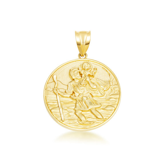 Gold Diamond Cut Patron Saint Christopher Medallion Pendant Necklace Pendant Necklace (Available in Yellow/Rose/White Gold)