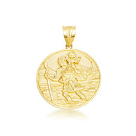 Gold Diamond Cut Patron Saint Christopher Medallion Pendant Necklace Pendant Necklace (Available in Yellow/Rose/White Gold)