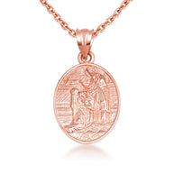 Gold Religious Baby Jesus Mary & Joseph Oval Medallion Pendant Necklace (Available in Yellow/Rose/White Gold)