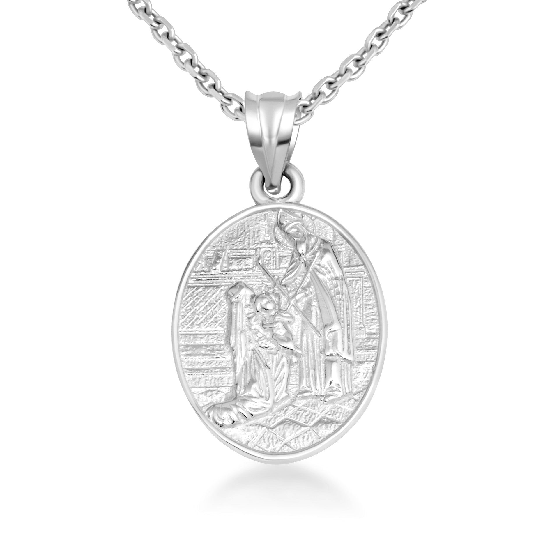Gold Religious Baby Jesus Mary & Joseph Oval Medallion Pendant Necklace (Available in Yellow/Rose/White Gold)