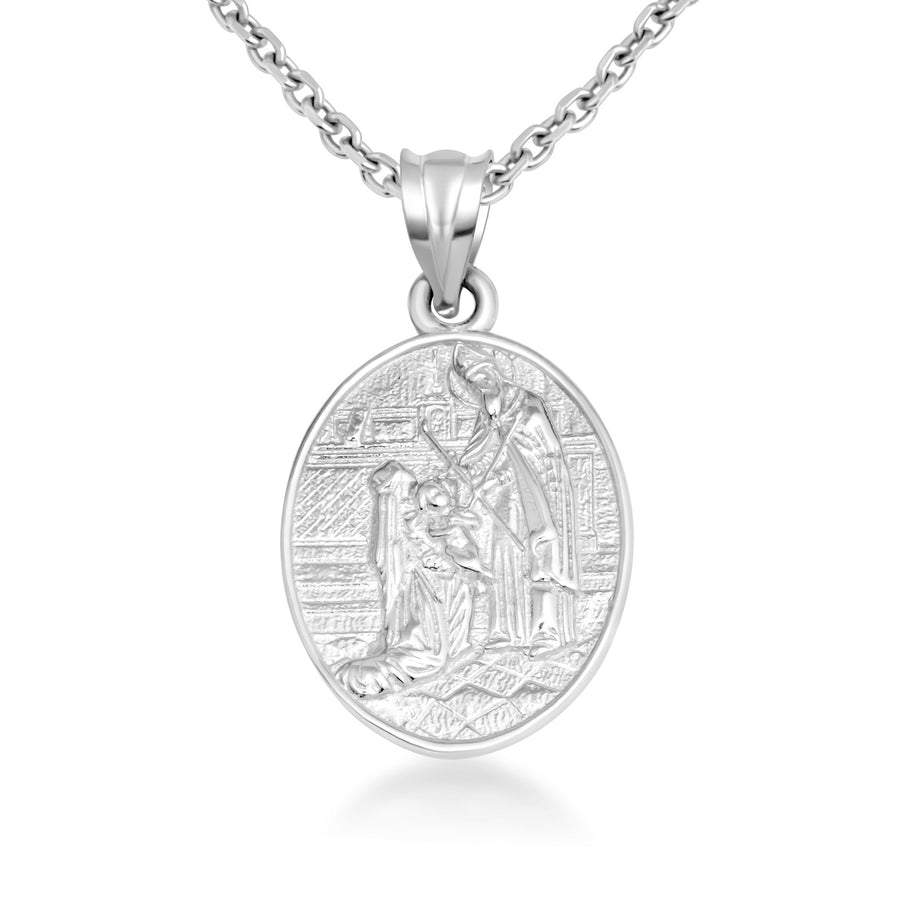 Gold Religious Baby Jesus Mary & Joseph Oval Medallion Pendant Necklace (Available in Yellow/Rose/White Gold)