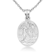 .925 Sterling Silver Religious Baby Jesus Mary & Joseph Oval Medallion Pendant Necklace