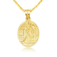 Gold Religious Baby Jesus Mary & Joseph Oval Medallion Pendant Necklace (Available in Yellow/Rose/White Gold)