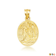 Gold Religious Baby Jesus Mary & Joseph Oval Medallion Pendant Necklace (Available in Yellow/Rose/White Gold)