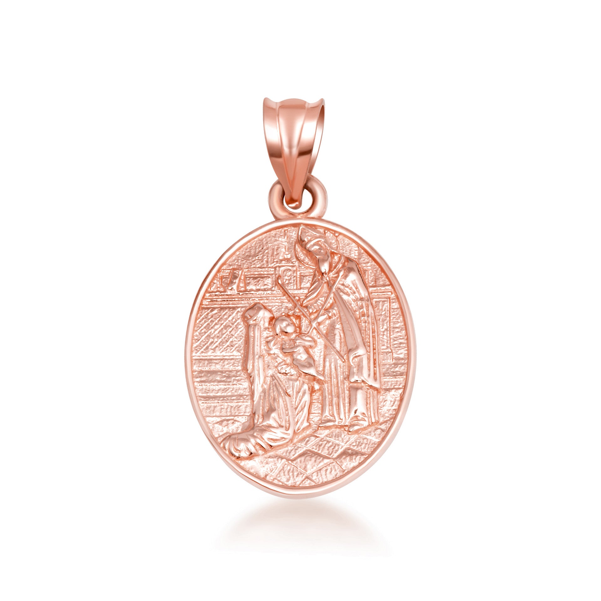 Gold Religious Baby Jesus Mary & Joseph Oval Medallion Pendant Necklace (Available in Yellow/Rose/White Gold)