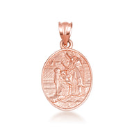 Gold Religious Baby Jesus Mary & Joseph Oval Medallion Pendant Necklace (Available in Yellow/Rose/White Gold)
