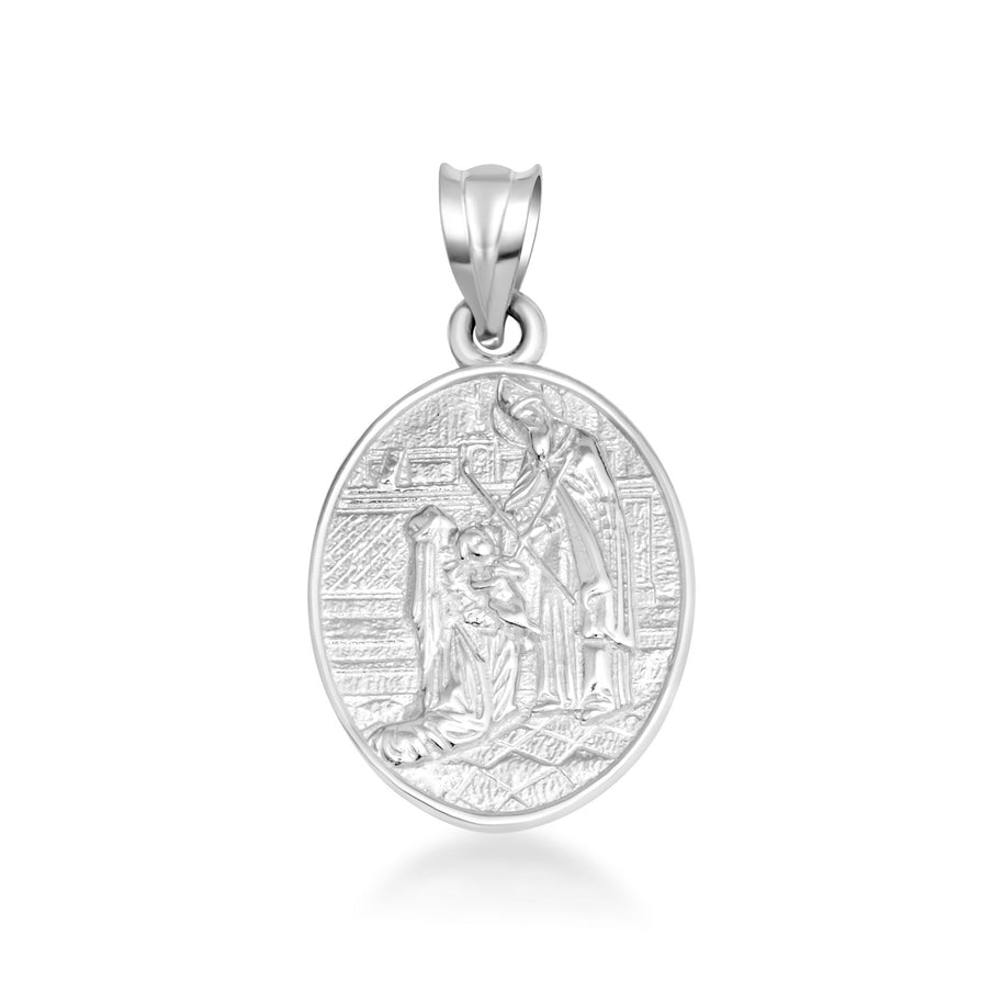 Gold Religious Baby Jesus Mary & Joseph Oval Medallion Pendant Necklace (Available in Yellow/Rose/White Gold)