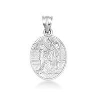 .925 Sterling Silver Religious Baby Jesus Mary & Joseph Oval Medallion Pendant Necklace