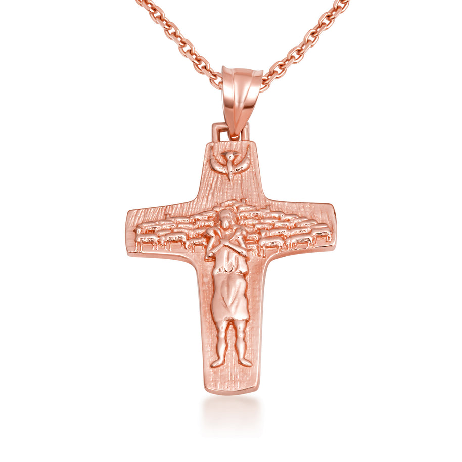 Gold Jesus Christ Good Shepherd Cross Pendant Necklace S/L (Available in Yellow/Rose/White Gold)