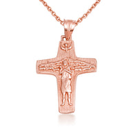 Gold Jesus Christ Good Shepherd Cross Pendant Necklace S/L (Available in Yellow/Rose/White Gold)