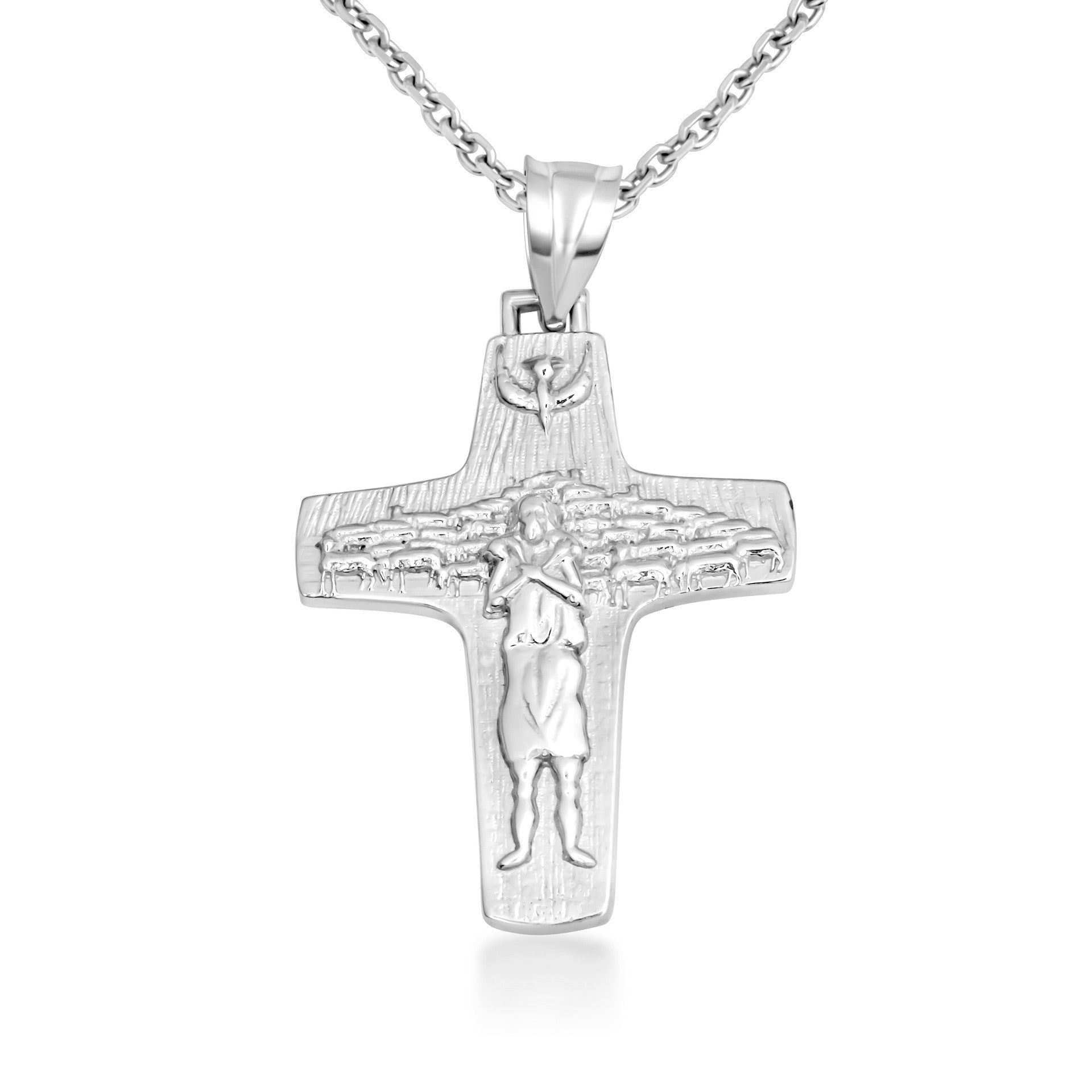 Gold Jesus Christ Good Shepherd Cross Pendant Necklace S/L (Available in Yellow/Rose/White Gold)