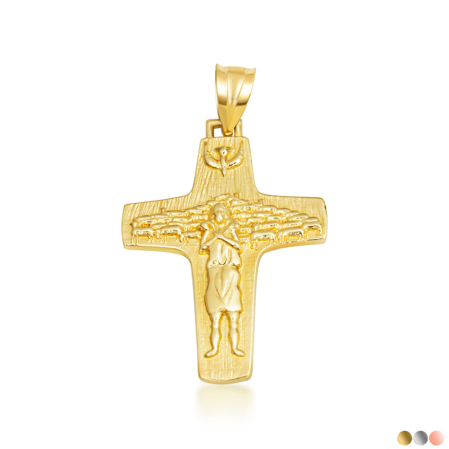 Gold Jesus Christ Good Shepherd Cross Pendant Necklace S/L (Available in Yellow/Rose/White Gold)