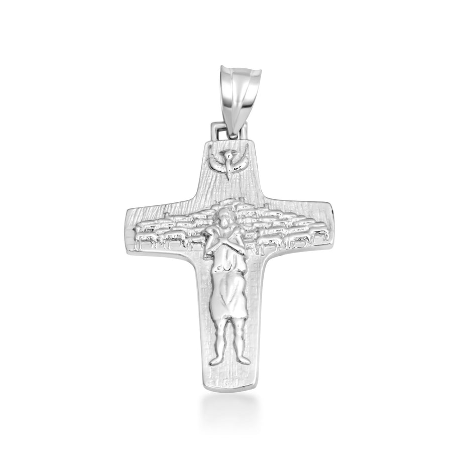 Gold Jesus Christ Good Shepherd Cross Pendant Necklace S/L (Available in Yellow/Rose/White Gold)