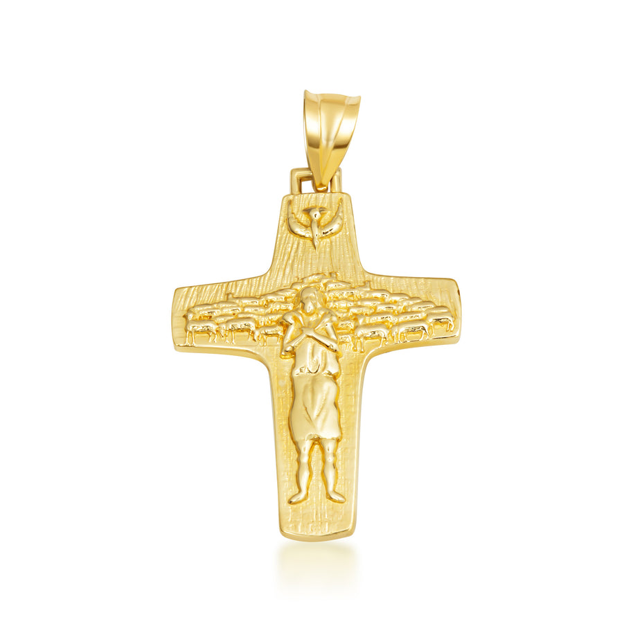 Gold Jesus Christ Good Shepherd Cross Pendant Necklace S/L (Available in Yellow/Rose/White Gold)