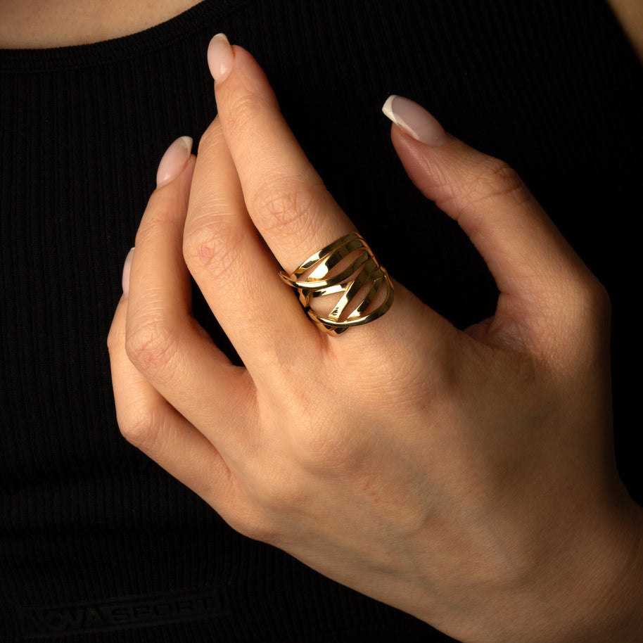 Gold Multi Row Wavy Ring (Available in Yellow/Rose/White Gold)