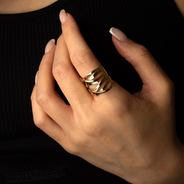 Gold Multi Row Wavy Ring (Available in Yellow/Rose/White Gold)