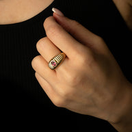 Gold Oval Birthstone Ribbed Cocktail Ring (Available in Yellow/Rose/White Gold)