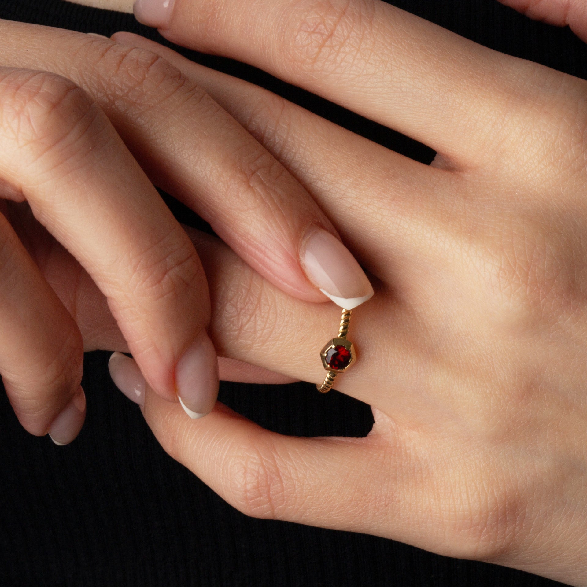Gold Personalized Genuine Gemstone Rope Ring (Available in Yellow/Rose/White Gold)