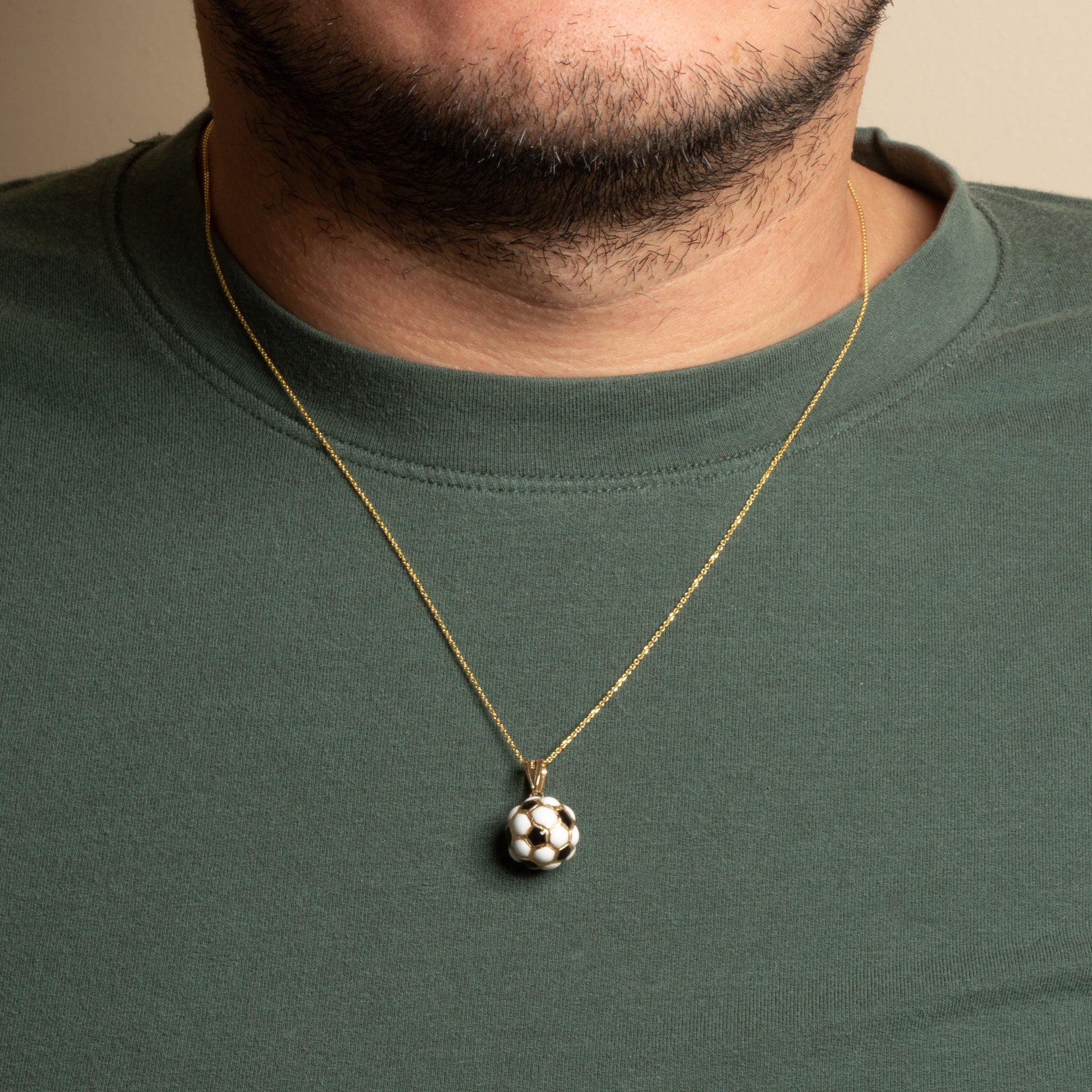 Yellow Gold 3D Enamel Soccer Ball Sports Pendant Necklace